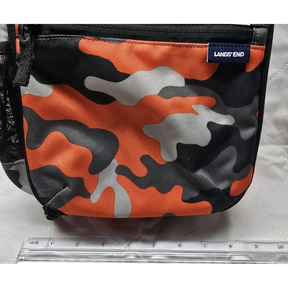 Lands' End Orange Gray Black Camo Lunch‎ Box Zip Around Bag